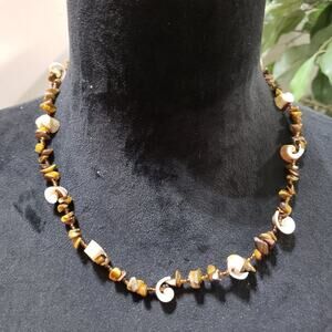 Womens Fashion Handmade Tiger-Eye Small Chips Gemstone Bead Strand Necklace